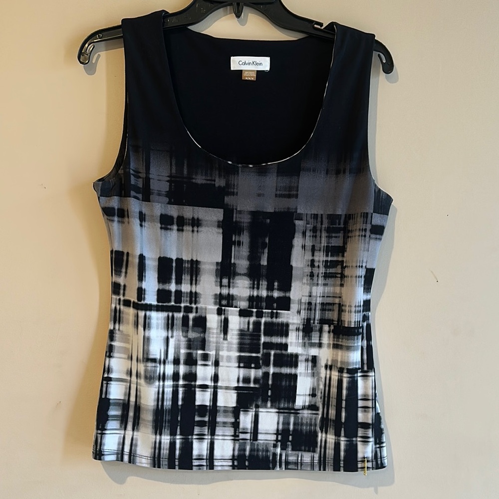 Calvin Klein Black and White Graphic Fitted Tank Top
